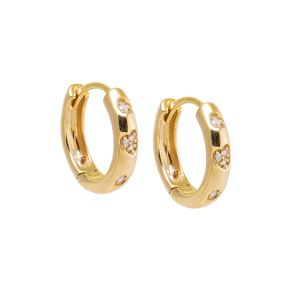 14K Gold Diamond Scattered Heart Huggie Earring 14K - Adina Eden's Jewels