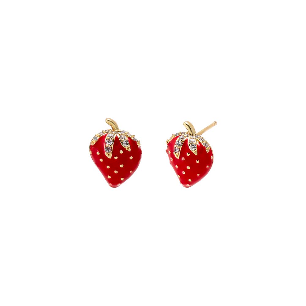 Red Pave & Red Enamel Strawberry Stud Earring - Adina Eden's Jewels