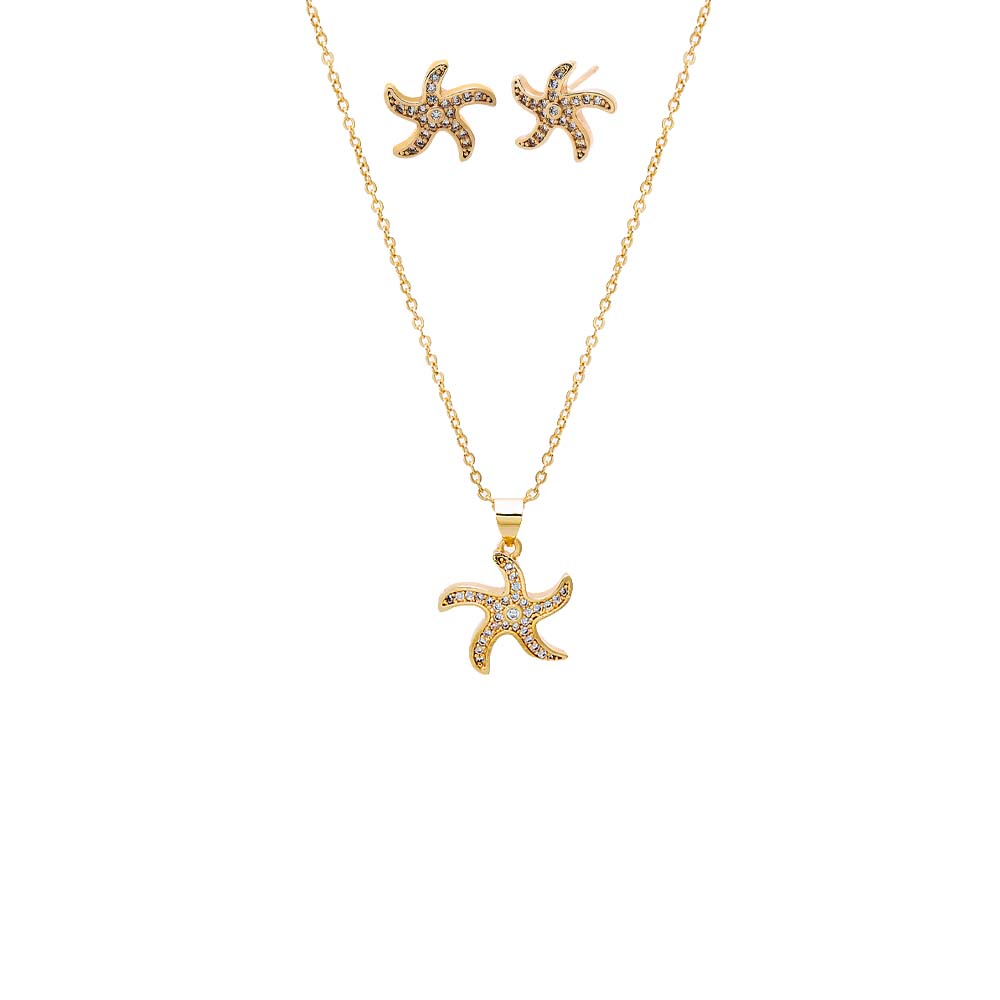 Gold Pave Starfish Earring & Necklace Combo Set - Adina Eden's Jewels
