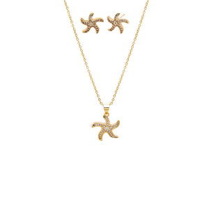 Gold Pave Starfish Earring & Necklace Combo Set - Adina Eden's Jewels