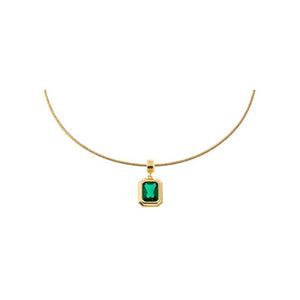 Colored CZ Emerald Bezel Pendant Omega Chain Necklace