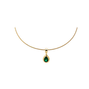 Colored CZ Pear Bezel Pendant Omega Chain Necklace