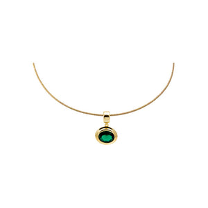 Colored CZ Oval Bezel Pendant Omega Chain Necklace