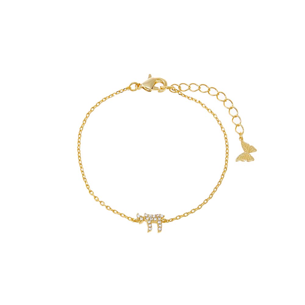 Gold Mini Pave Chai Charm Bracelet - Adina Eden's Jewels