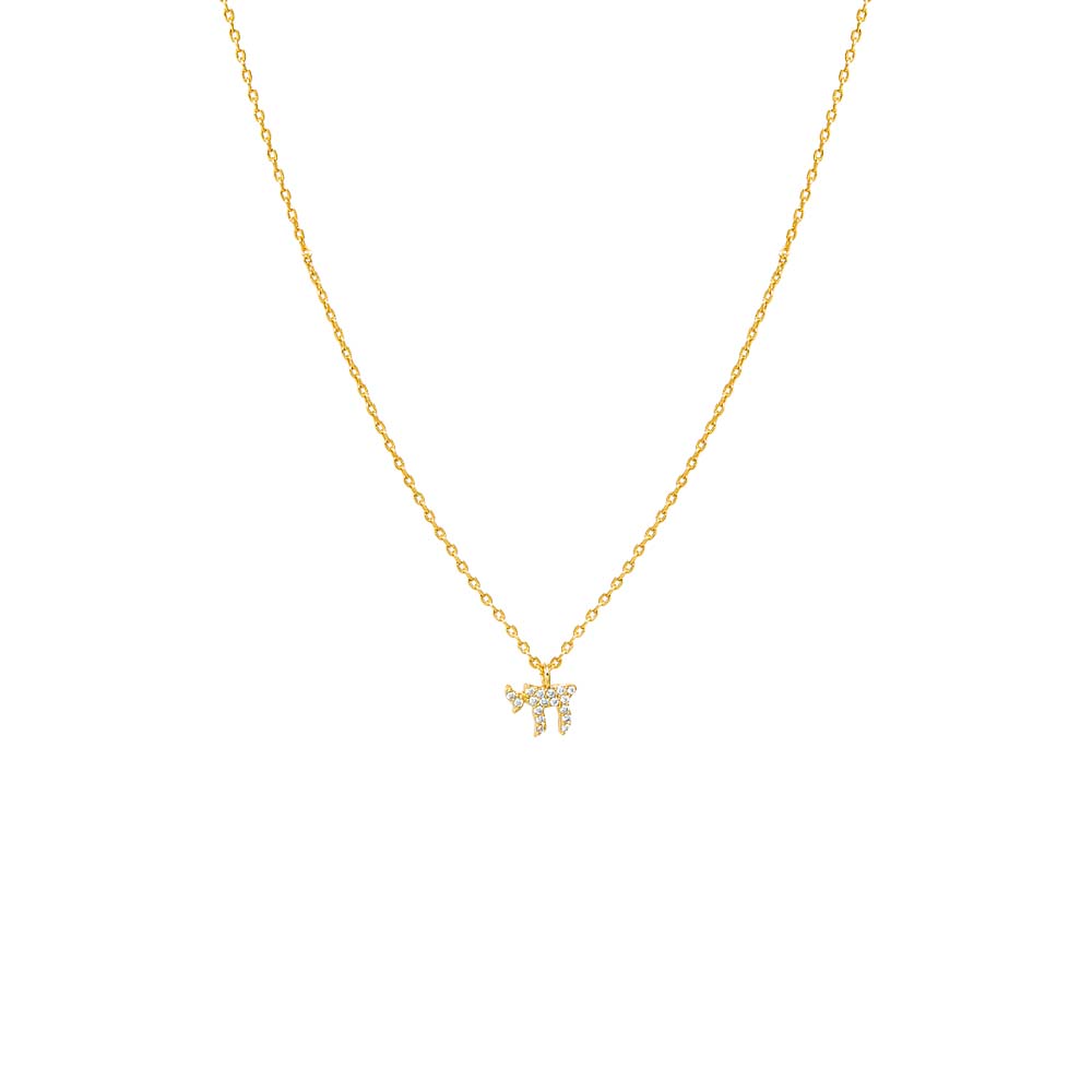 Gold Mini Pave Chai Pendant Necklace - Adina Eden's Jewels