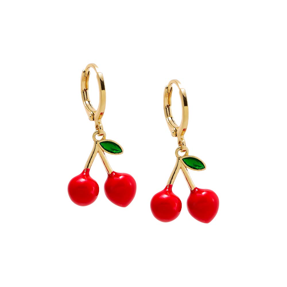 Red Red Enamel Dangling Cherry Huggie Earring - Adina Eden's Jewels