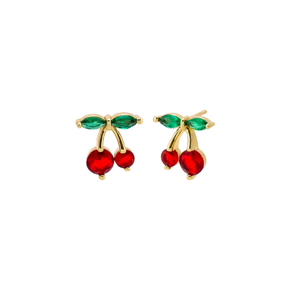 Red CZ Red & Green Cherry Stud Earring - Adina Eden's Jewels