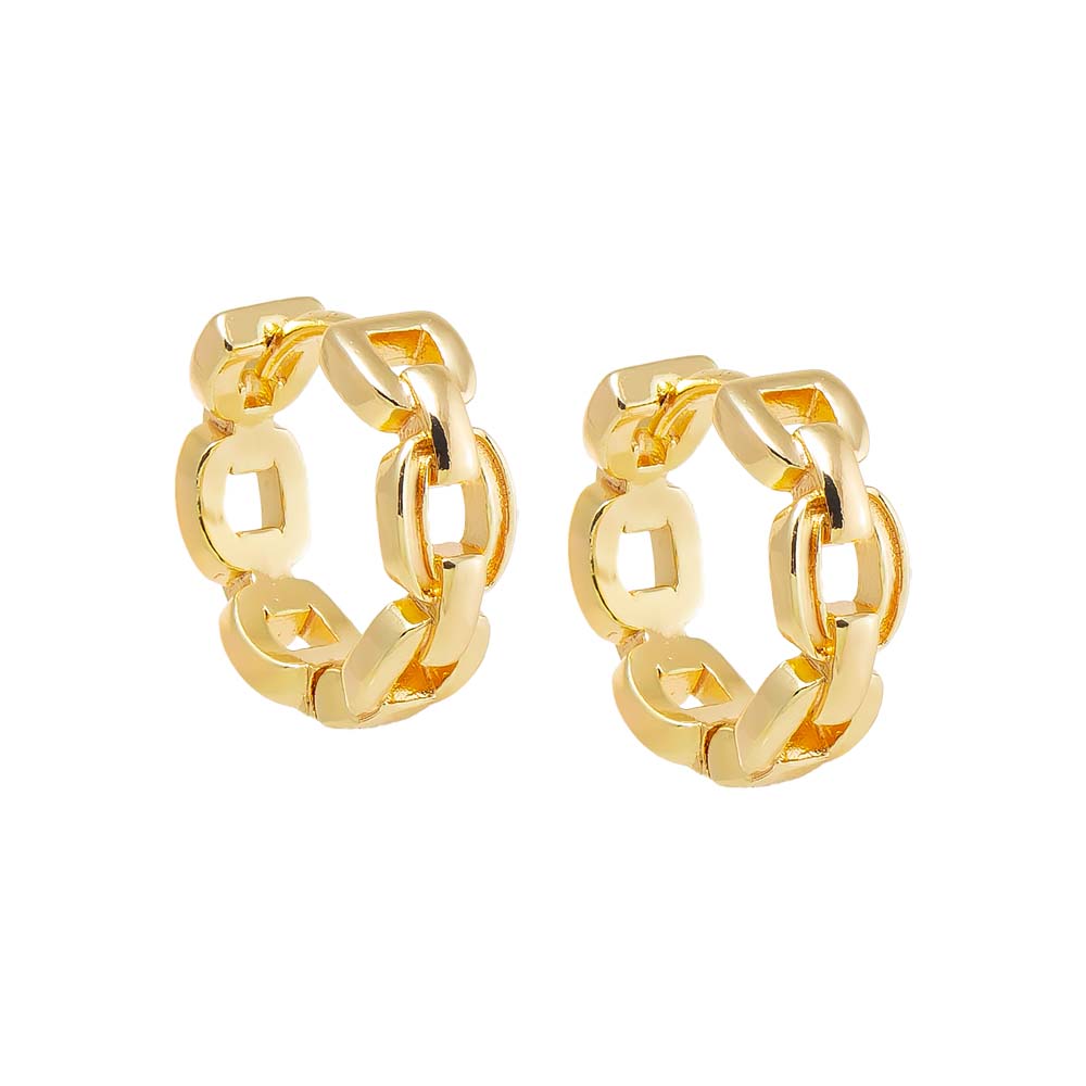 Gold Solid Square Link Huggie Earring - Adina Eden's Jewels