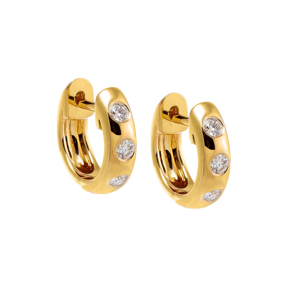 14K Gold Scattered Diamond Chubby Huggie Earring 14K - Adina Eden's Jewels