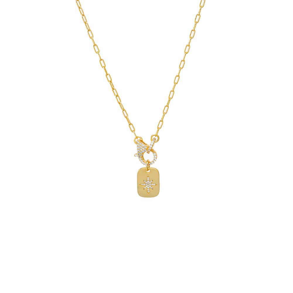 Gold Pave Starburst Dog Tag Toggle Necklace - Adina Eden's Jewels