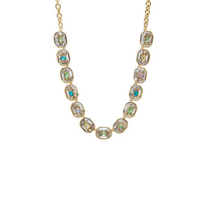 Gold Fancy Colored Octagon Bezel Half Tennis Necklace - Adina Eden's Jewels