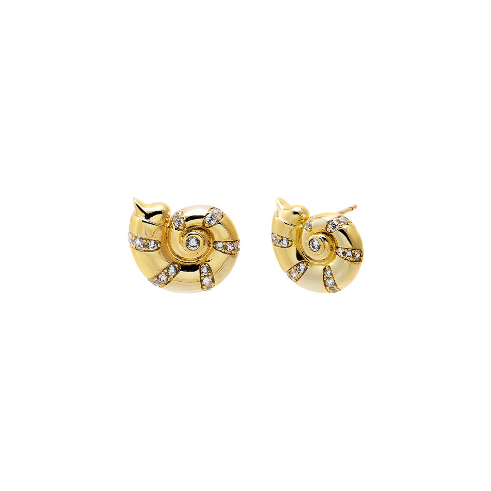 Gold CZ Nautilus Shell Stud Earring - Adina Eden's Jewels