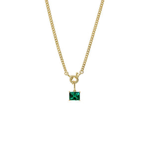 Emerald Green Colored CZ Emerald Charm Cuban Toggle Necklace - Adina Eden's Jewels