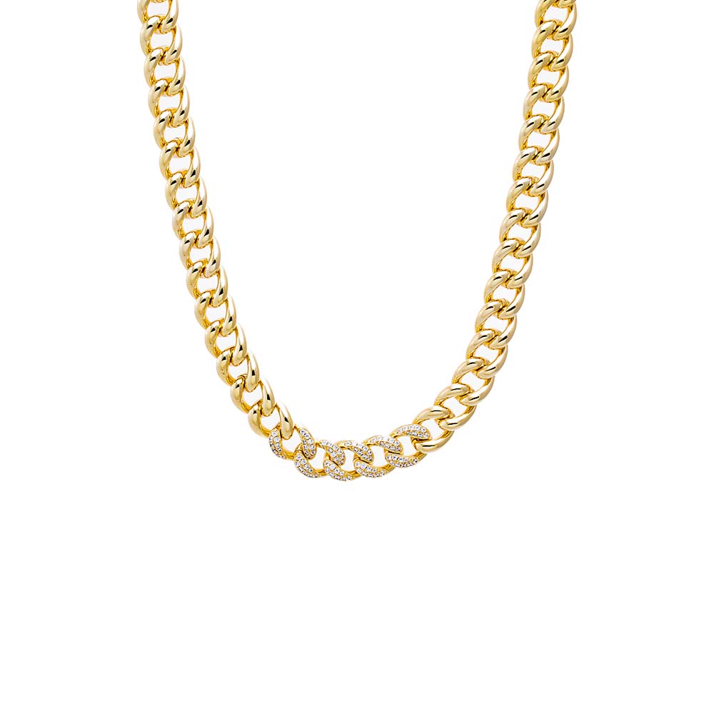Gold Pave Accent Curb Link Necklace - Adina Eden's Jewels