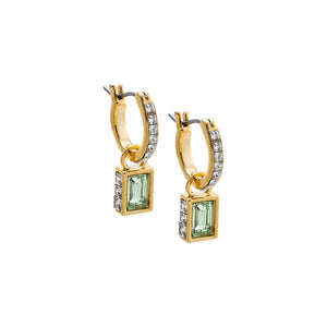 Light Green Colored Baguette Pave Rimmed Drop Huggie Earring - Adina Eden's Jewels
