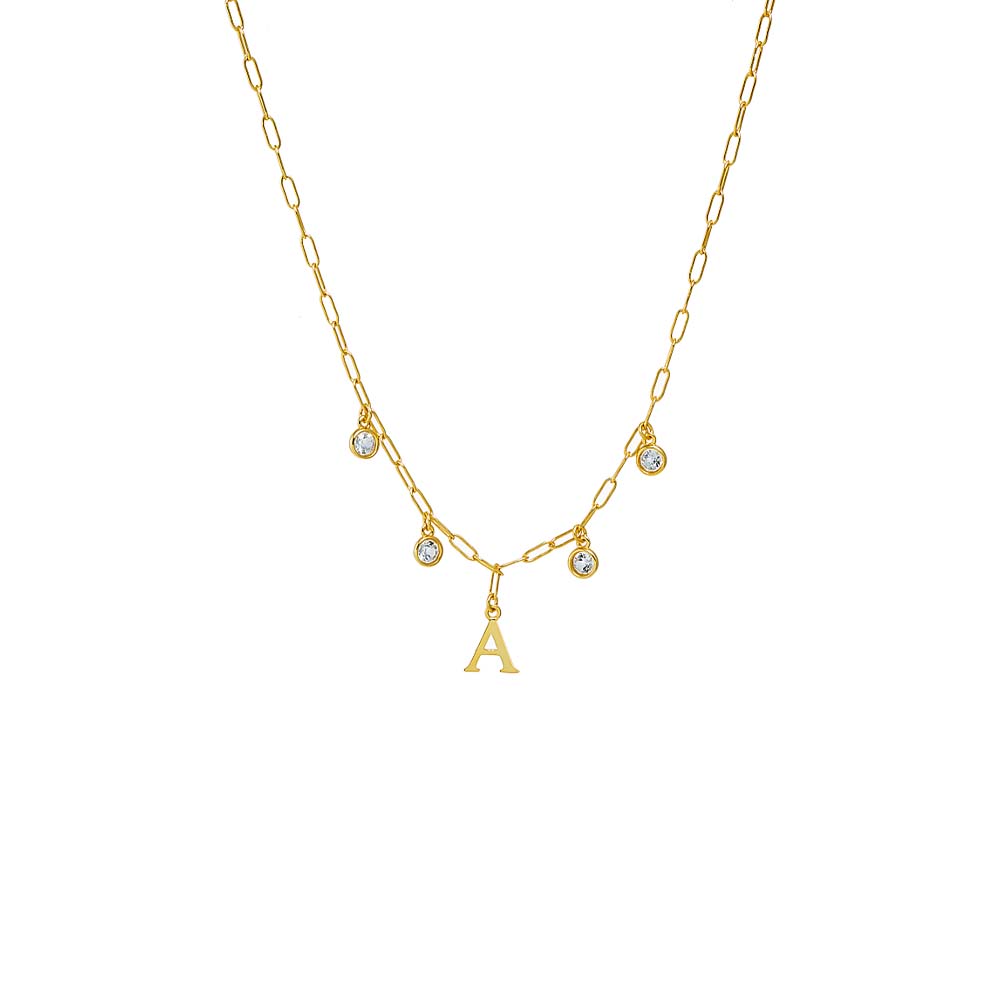 Gold / A Solid Initial X Dangling Bezels Paperclip Necklace - Adina Eden's Jewels
