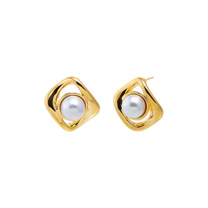 Gold Solid Pearl Centered Stud Earring - Adina Eden's Jewels