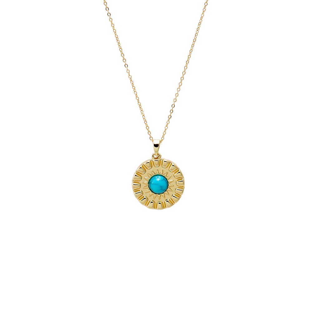 Turquoise Round Turquoise Stone Coin Necklace - Adina Eden's Jewels