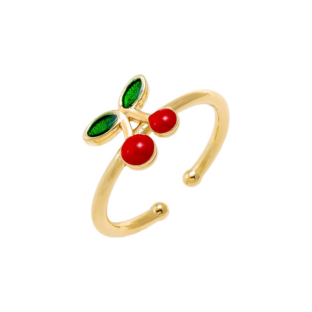 Red Colored Enamel Cherry Adjustable Ring - Adina Eden's Jewels