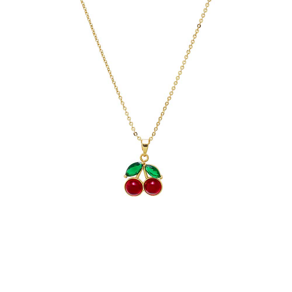 Red Green & Red Stone Cherry Pendant Necklace - Adina Eden's Jewels