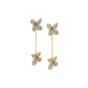 Gold CZ Dangling Chain Flower Earring - Adina Eden's Jewels