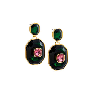 Emerald Green Fancy Square Octagon Drop Stud Earring - Adina Eden's Jewels