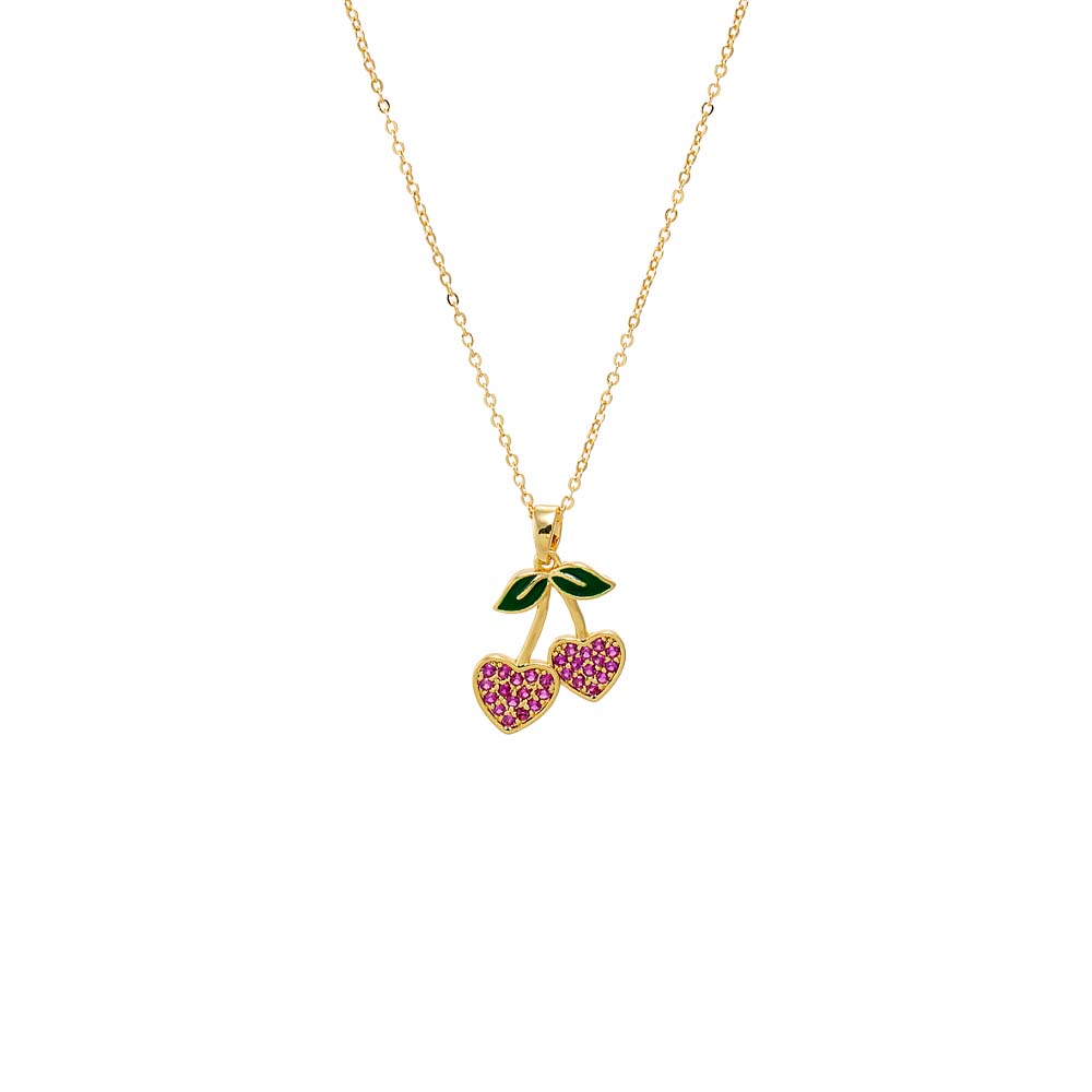 Red Red Pave Cherry Hearts Pendant Necklace - Adina Eden's Jewels