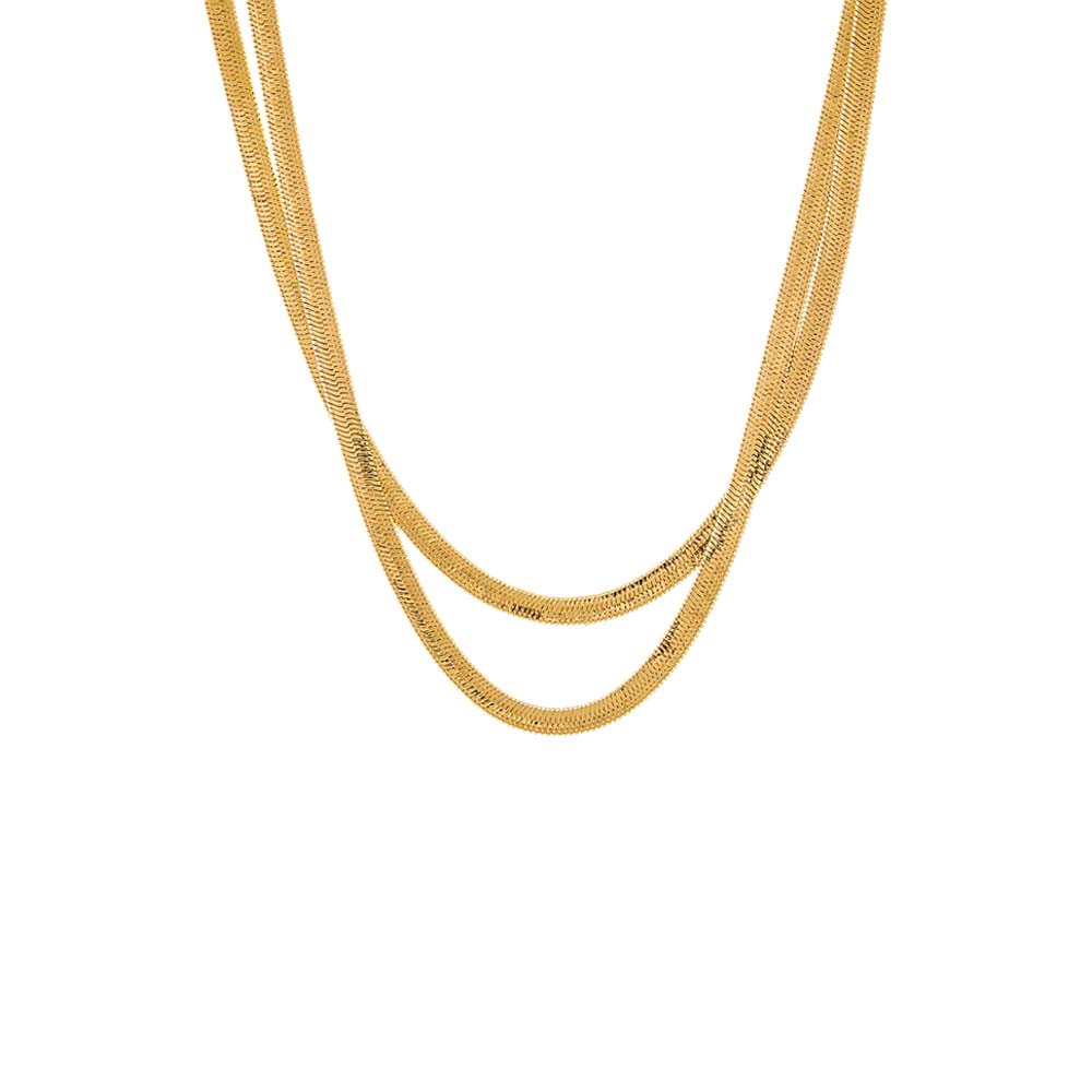 Gold Layered Herringbone Chain Necklace - Adina Eden's Jewels
