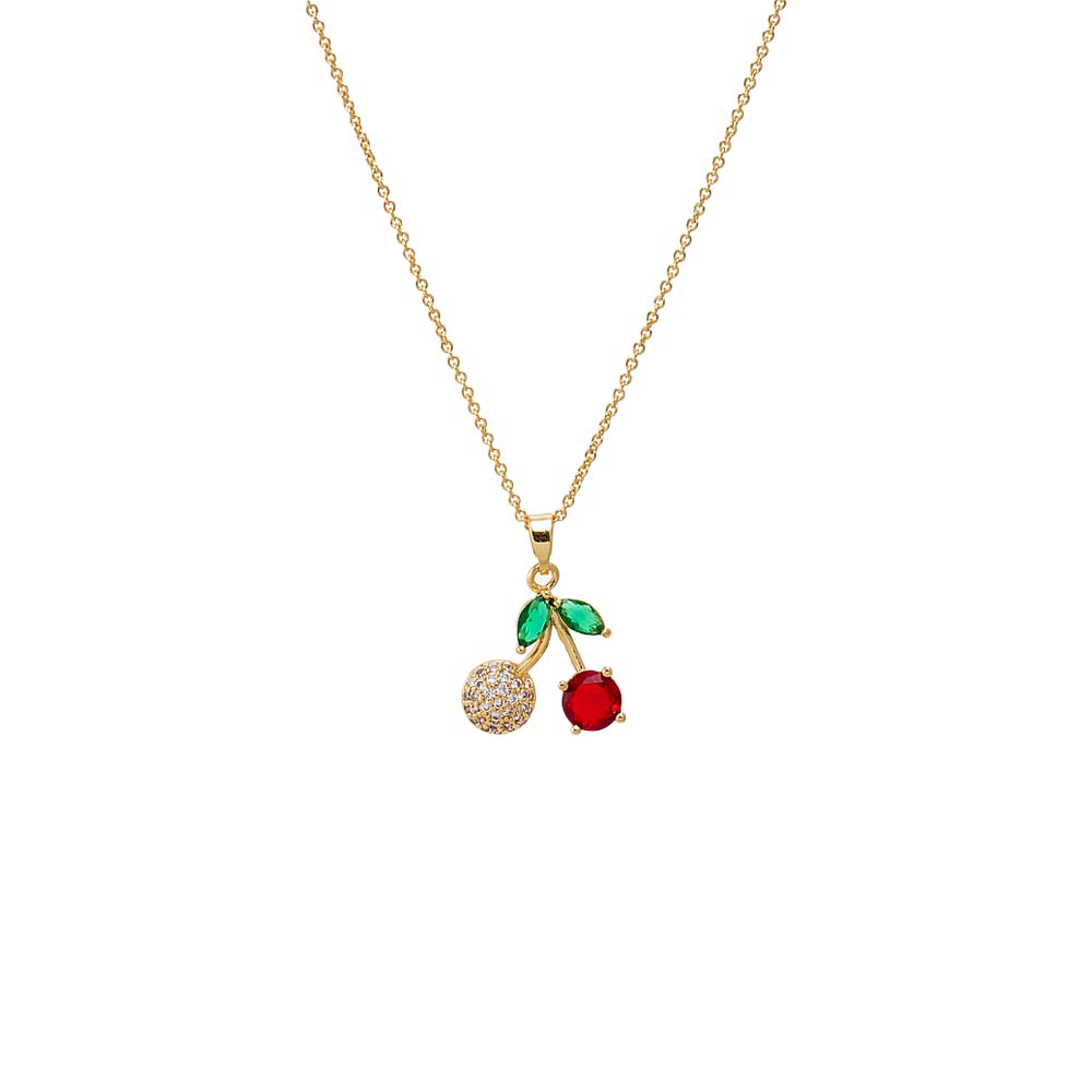 Red Colored CZ & Pave Cherry Charm Necklace - Adina Eden's Jewels