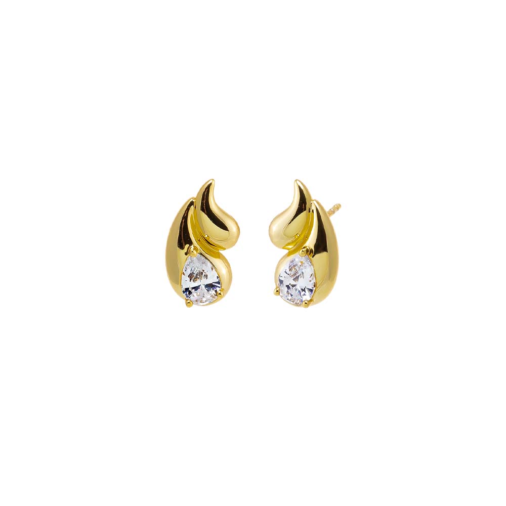 Gold CZ Double Teardrop Stud Earring - Adina Eden's Jewels
