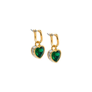 Emerald Green CZ Colored Heart Bezel Dangling Huggie Earring - Adina Eden's Jewels