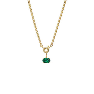 Emerald Green Colored CZ Oval Charm Cuban Toggle Necklace - Adina Eden's Jewels