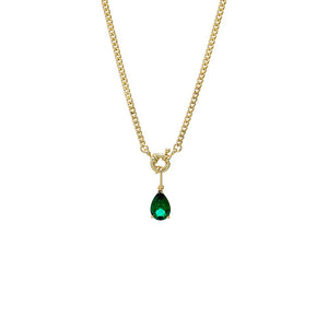 Emerald Green Colored CZ Pear Charm Cuban Toggle Necklace - Adina Eden's Jewels