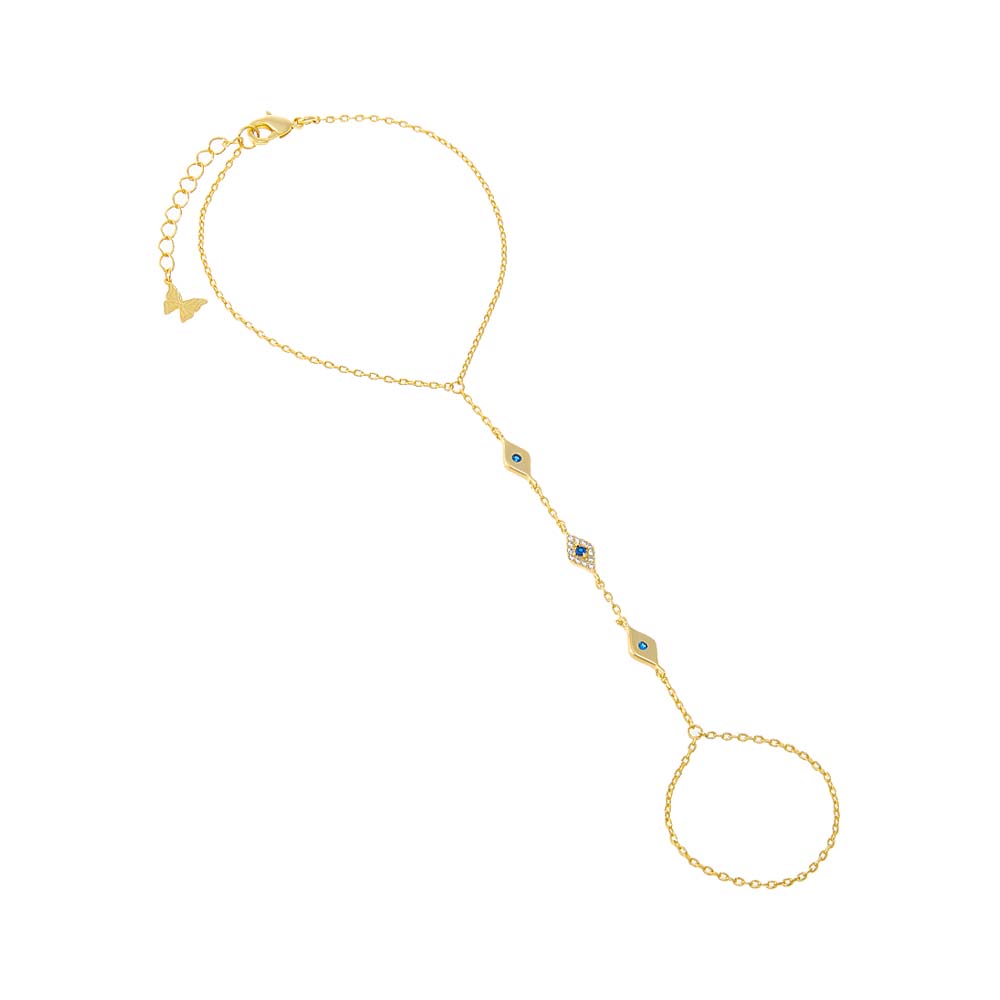 Sapphire Blue Colored Multi Evil Eye Hand Chain Bracelet - Adina Eden's Jewels