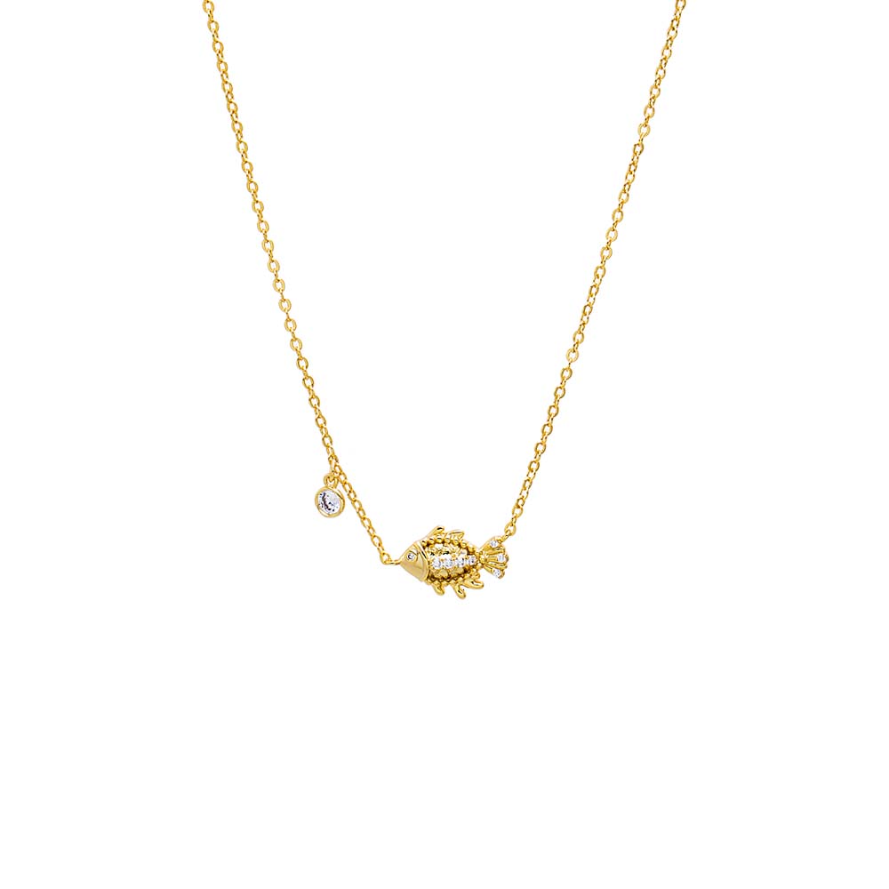 Gold CZ Fish Charm Necklace - Adina Eden's Jewels