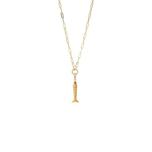 Gold Solid Drop Fish Pendant Multi Chain Clicker Necklace - Adina Eden's Jewels