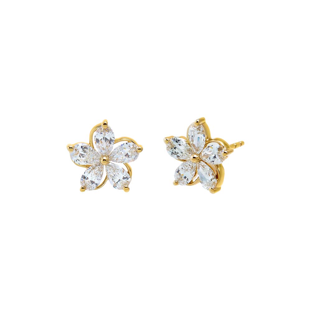 14K Gold Lab Grown Diamond Flower Bezel Stud Earring 14K - Adina Eden's Jewels