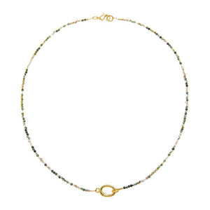Multi-Color / 2MM Moss Agate Natural Stone Beaded Chain Clicker Necklace - Adina Eden's Jewels