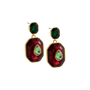 Ruby Red Fancy Pear Octagon Drop Stud Earring - Adina Eden's Jewels