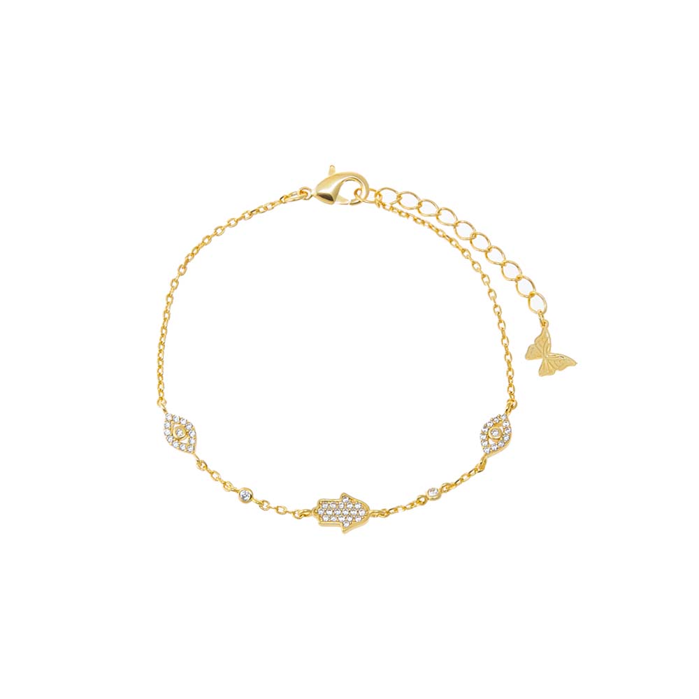 Gold Hamsa & Evil Eye Charm Bracelet - Adina Eden's Jewels