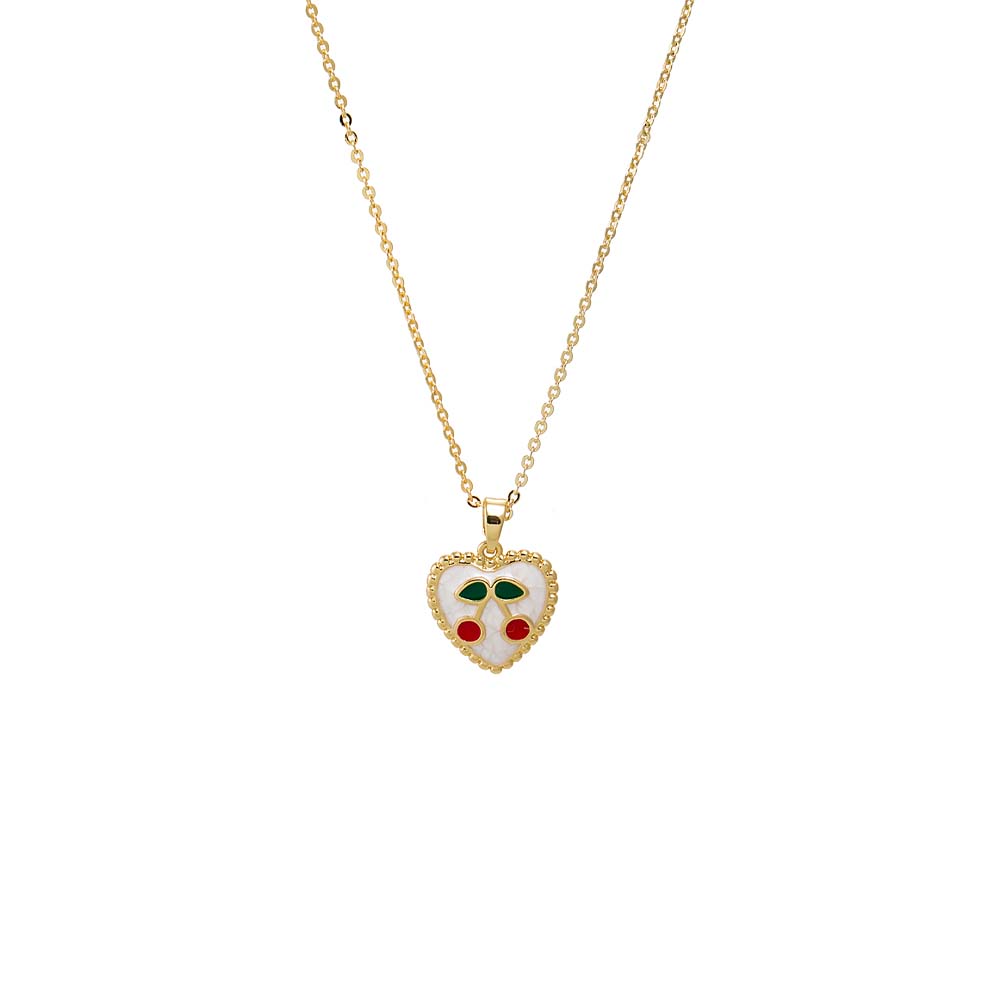Gold Red & Green Enamel Cherry Cutout Heart Necklace - Adina Eden's Jewels