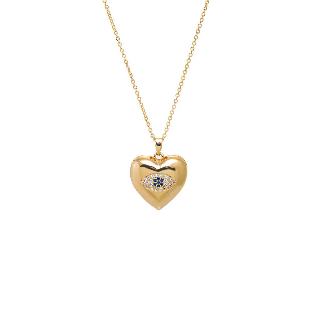 Gold Pave Colored Evil Eye Bubble Heart Locket Necklace - Adina Eden's Jewels