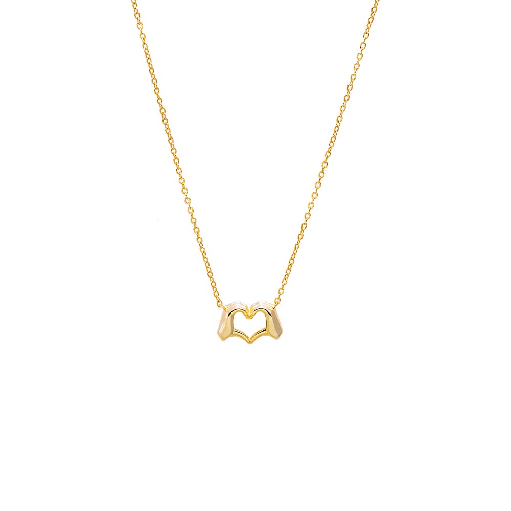 Gold Solid Heart Hands Necklace - Adina Eden's Jewels