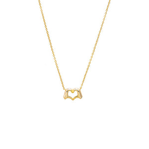 Gold Solid Heart Hands Necklace - Adina Eden's Jewels