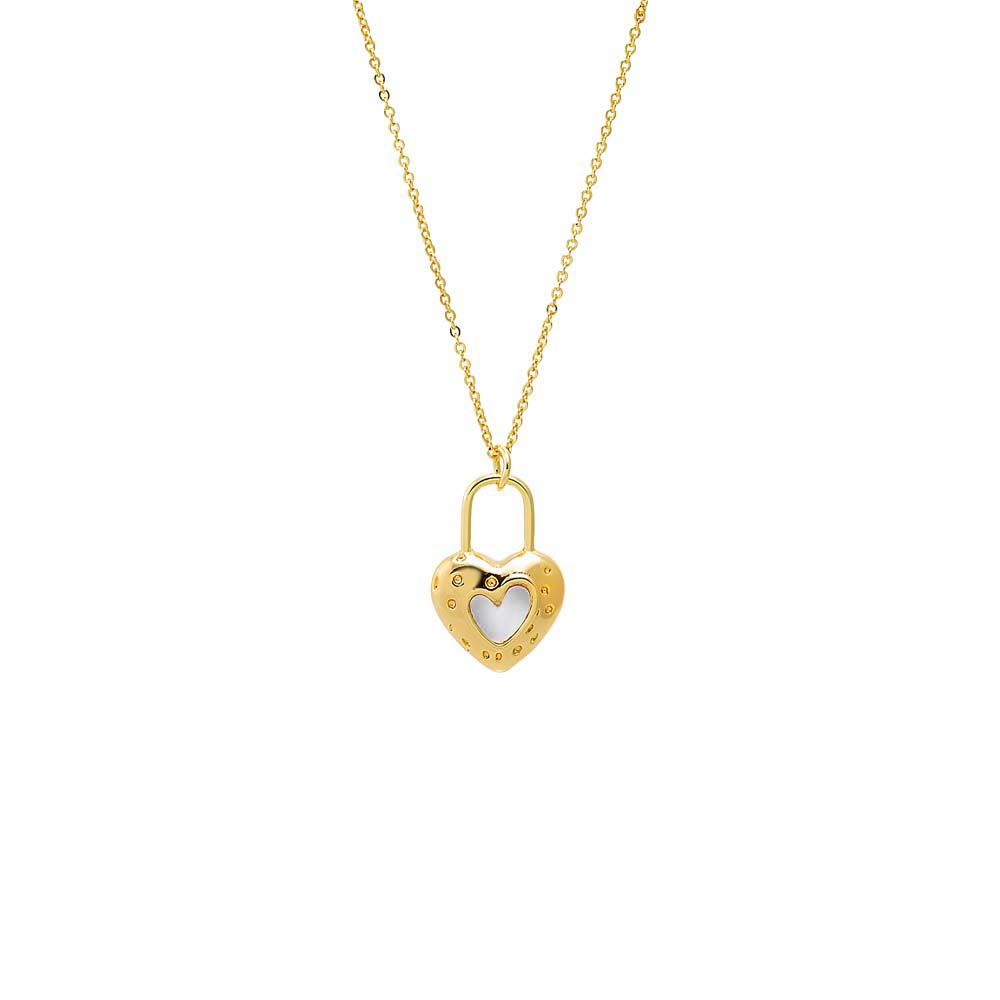 Gold Heart Cutout Lock Shape Pendant Necklace - Adina Eden's Jewels