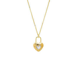 Gold Heart Cutout Lock Shape Pendant Necklace - Adina Eden's Jewels