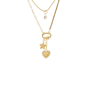 Gold Layered Star & Heart Charm Necklace - Adina Eden's Jewels