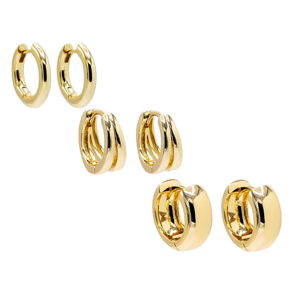 Gold Solid Classic Huggie Earring Combo Set - Adina Eden's Jewels