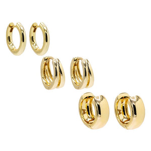 Gold Solid Classic Huggie Earring Combo Set - Adina Eden's Jewels