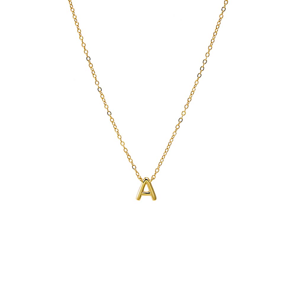 Gold / A Solid Thin Bubble Initial Pendant Necklace - Adina Eden's Jewels